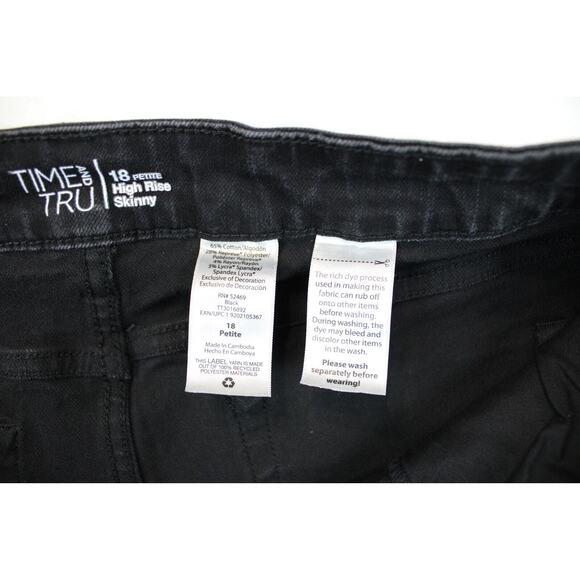 Time and Tru High Rise Skinny Denim Pants Women 18 Petite Black Stretch Jeans - Picture 10 of 11